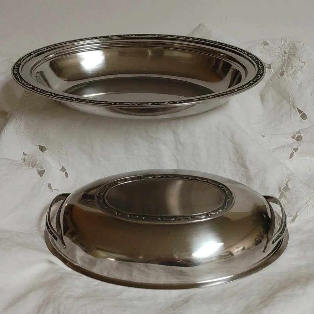 Mid Century Oneida Oval Stainless Steel Covered Serving Dish